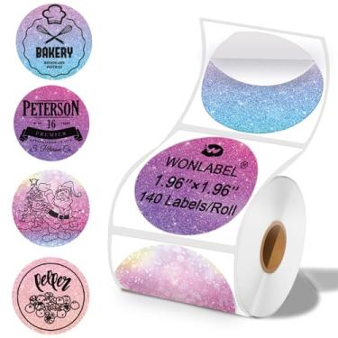 Imagem de WONLABEL 2 × 2 etiquetas térmicas redondas para etiquetadoras T50M Pro/M110/M100/M220, etiquetas de impressora térmica de 5 cm para pequenas empresas, roxo estrelado, 140 etiquetas/1 rolo