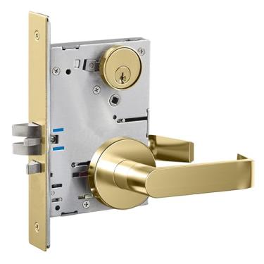 Imagem de SUMBIN Fechadura de porta de alavanca comercial, maçaneta de porta de bloqueio resistente, trava de maçaneta de encaixe ADA UL CUL, sem mão grau 1 para porta corta-fogo industrial em acabamento