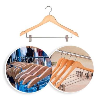 Imagem de Kit com 20 Cabides de Madeira com Presilhas  Adulto, Ideal para Saia, 