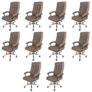 Imagem de Kit 10 Cadeiras para Escritorio Presidente com Mola Ensacada Estofada em Sintético Oslo 3321 Café
