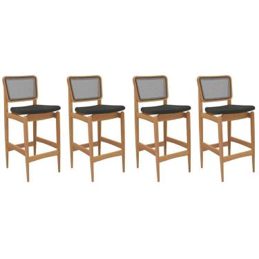 Imagem de Banqueta Sala de Jantar Liz 1BMM009CA Premium Madeira Maciça Kit 4 Un Carvalho/Boucle Grafite/Tela Grafite - Kappesberg