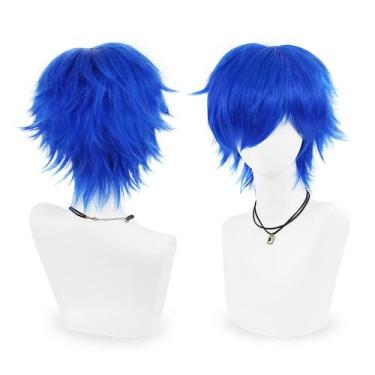 Imagem de Peruca YSECRETYWIG Blue Anime Cosplay Short para homens e adolescentes
