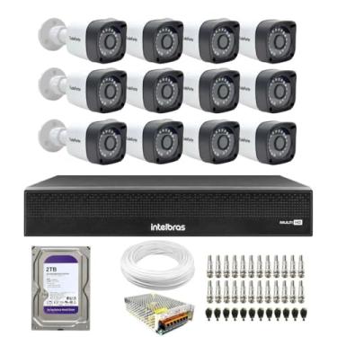Imagem de Kit 12 Câmeras Tudo Forte TF 2020 B Full HD Bullet Visão Noturna 20M IP66 + DVR Gravador Intelbras MHDX 3116-C 16 Canais + HD 2TB