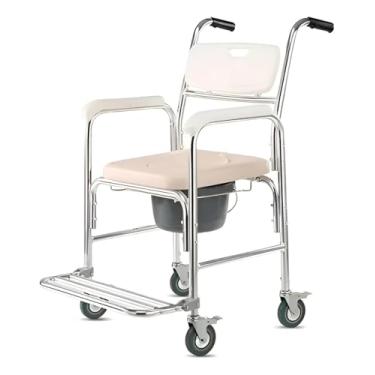 Imagem de Cadeira De Banho Móvel Em Alumínio, Com Rodas, Assento Anatômico, Comadre Removível, Para Idosos e Mobilidade Reduzida