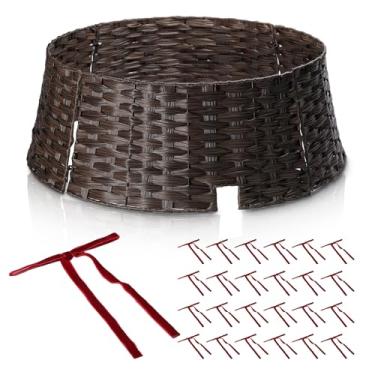 Imagem de TKKEUEP Linda coleira para árvore de Natal, anel de colar de árvore de 71 cm, saia de árvore de Natal para decoração, proteção de base contra animais de estimação (marrom escuro, 71 cm)