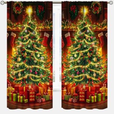 Imagem de Cortinas de árvore de Natal para festa, sala de estar, quarto de férias, cozinha, brilhante, Natal, presente de inverno, cortinas de janela, 106 x 113 cm, 2 painéis