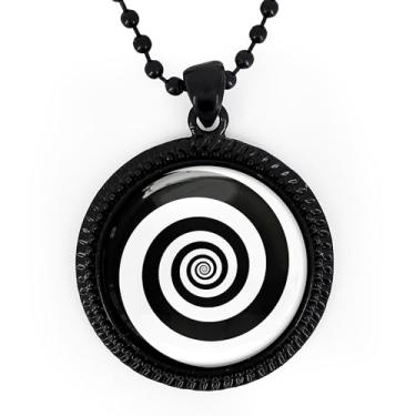 Imagem de Colar espiral crepúsculo - pingente de ficção científica, espiral hipnótica, moldura prata ou preta, corrente de 61 cm, Medium, Metal, Sem Pedra Preciosa