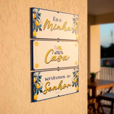 Imagem de Placa Decorativa Cristão; Eu e Minha Casa Serviremos ao Senhor; Josué 24:15; Quadros bíblicos; Versículos; Quadro com Mensagem Motivacional;