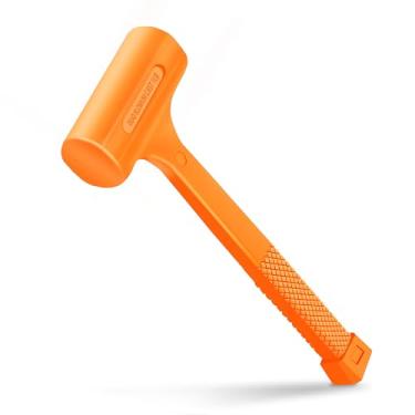 Imagem de YIYITOOLS Martelo de sopro morto de 500 g, molde unibody resistente, sopro morto com cabeça preenchida com bola de aço, aderência quadriculada ergonômica, resistente a faíscas e rebote, laranja, ideal