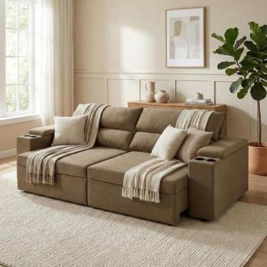 Imagem de Sofá Retrátil e Reclinável 4 Lugares Molas Ensacadas 250cm Veludo Hava