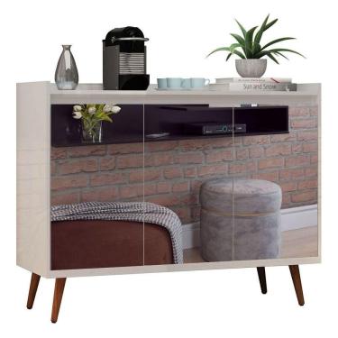 Imagem de Buffet Aparador Retrô Com Espelho Clássico 3 Portas Branco Gloss - Moveisaqui
