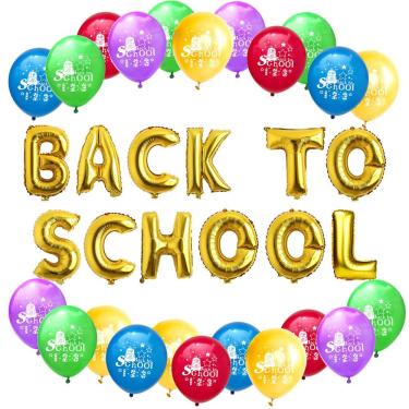Imagem de Conjunto de balões de volta às aulas, 25 unidades de papel metálico e látex de 40 cm