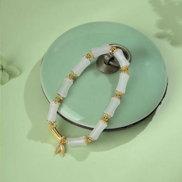 Imagem de Pulseira de ágata branca para mulheres com miçangas inspiradas em bambu