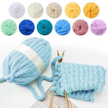 Imagem de Fio de chenille grosso para tricô de braço - fio jumbo super macio, lavável na máquina para cobertores faça-você-mesmo, travesseiros, decoração de casa 200 g