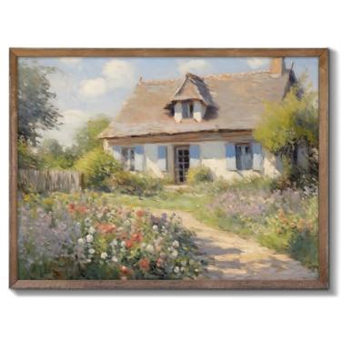 Imagem de RETRART Arte de parede de casa de campo vintage, impressão de paisagem de campo de verão - pôster de arte de fazenda - pintura a óleo de casa de campo, impressões em tela sem moldura de 28 x 35 cm