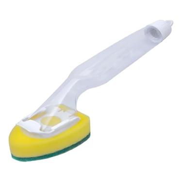 Imagem de Dispenser de Detergente com Esponja, Cabo Ergonômico Antiderrapante, Material ABS, 75ml, 25cm x 5,5cm, Branco e Amarelo