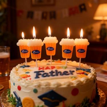 Imagem de Velas de aniversário com tema de cerveja, pacote com 5 canecas de cerveja amarelas realistas e velas de espuma para o pai, aniversários masculinos, decoração de bolo perfeita para o dia dos pais e