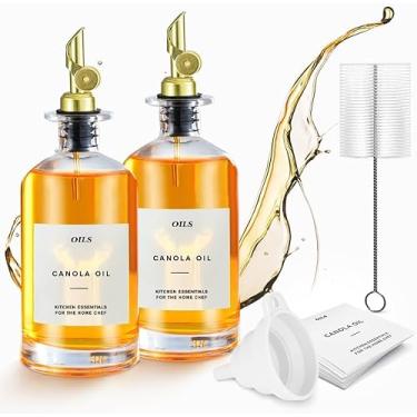 Imagem de PLACHIDAY Garrafa de azeite de oliva com escova, pulverizador de óleo para cozinhar, dispensador de garrafa de azeite de oliva, garrafas de óleo para cozinha. Recipiente de óleo de vidro quadrado alto