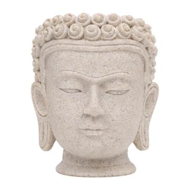 Imagem de Generic Vaso decorativo em formato de cabeça de Buda para plantas de interior, ideal para decoração de mesa. Cor cinza. Perfeito para arranjos de flores e, Altura 10.6 Cm