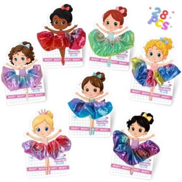 Imagem de Kiddelo Valentines Day Gifts for Girls School Classroom Exchange, 28 Pack Ballerina Cards with Hair Scrunchies, 7 Designs Dance Valentine Favors, Non Candy Gifts for Party Favors