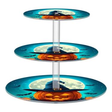 Imagem de CEBUGI Suporte de cupcake de 3 camadas, abóbora com chapéu de bruxa, suporte redondo para bolo, torre, bandeja de servir em camadas de acrílico para chá, chá de bebê, casamento e mais