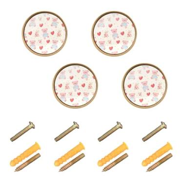 Imagem de Burbuja Puxadores de armário de cozinha Bear Love Heart pacote com 4, puxadores de gaveta redonda de 3,5 cm com parafusos para armários de cozinha, quarto, armário
