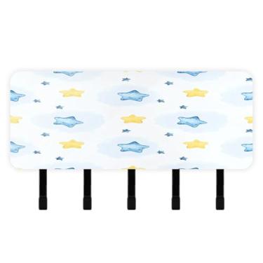 Imagem de Burbuja Porta-chaves Stars com 5 ganchos, porta-chaves autoadesivo montado na parede, organizador de armazenamento de correio para entrada, decoração de casa