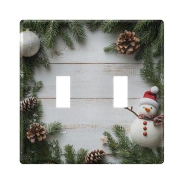 Imagem de Burbuja Capa de placa de parede para interruptor de luz de madeira boneco de neve de planta de Natal, placa decorativa de parede, parafusos incluídos, 2 faixas