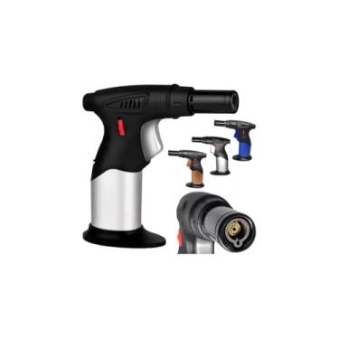 Imagem de Mini Maçarico à Gás Recarregável com Trava e Regulador de Chamas, 11cm x 6cm, 60g, para Culinária, Artesanato, Camping