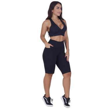 Imagem de Conjunto Bermuda Ciclista Bolso + Top Bojo Suplex Poliamida-Feminino