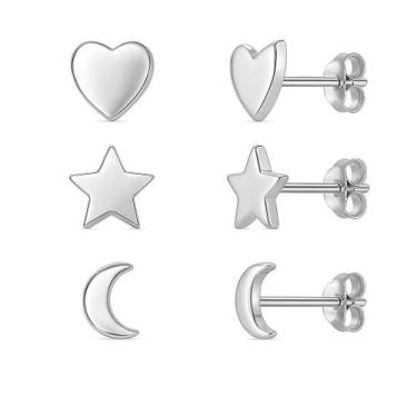 Imagem de Trio De Brincos Pequenos Estrelas Em Prata 925 Legítima - Loja das Pra