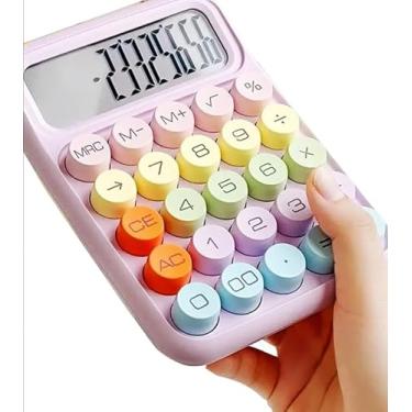 Imagem de Calculadora de Mesa 12 Dígitos com Teclas Coloridas Display Digital Botões Arco-Íris Multicoloridos