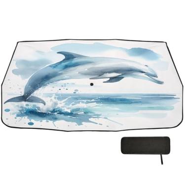 Imagem de Burbuja Guarda-sol de para-brisa de carro, guarda-chuva de para-sol em aquarela, golfinho, dobrável, bloqueador de raios UV e calor solar, adequado para caminhonete Sedan SUV na maioria dos veículos