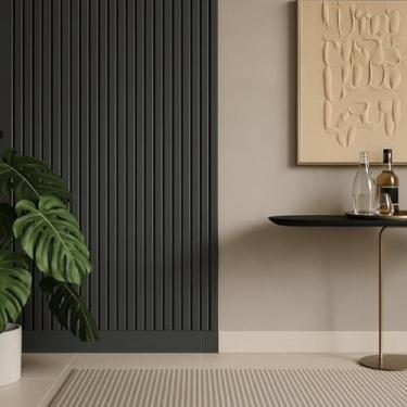 Imagem de Placas Ripados Decorativo Adesiva 45x11 Painel Qualidade Sala Penteadeira(Grafite,50 PLACAS)