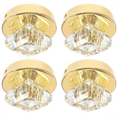 Imagem de Kit 4 Plafon Spot Cristal Sobrepor Dourado Polido Banheiro - Acienda