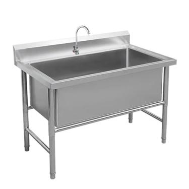 Imagem de Pia comercial, pia de aço inoxidável independente, pia industrial de cozinha, pia de tigela única grande, com kit de drenagem, para restaurante, lavanderia, garagem (80 cm/31,5 pol.)