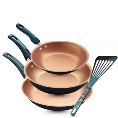 Imagem de Jogo de Frigideiras Antiaderente 3 Peças com Conjunto de Panelas de Alumínio Não Gruda (Cobre)