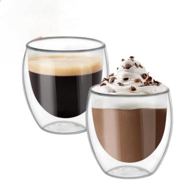 Imagem de Kit 6 Copos Parede Dupla de Vidro 100 ml Copo de Café Chá Suco Copo Duplo Isolante Térmico(2 Unidades)