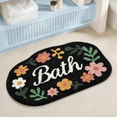 Imagem de Tapete de banho, tapetes de banheiro de flores fofas com microfibra macia e espessa, tapete absorvente de secagem rápida antiderrapante, tapete decorativo felpudo lavável na máquina para entrada de