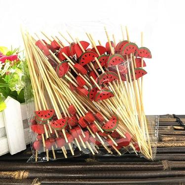 Imagem de 100 Pacotes de Palitos para Cocktail Fruta Bambu com Padrões Bonitos Aperitivos Bebidas Casamento Aniversário Festa Suprimentos Praia