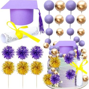 Imagem de Ephlyn Pacote com 42 topos de bolo de formatura 2025, bolas de diploma com borla, fogos de artifício, parabéns, decorações de bolo de graduação para ensino médio 2025, suprimentos de formatura para