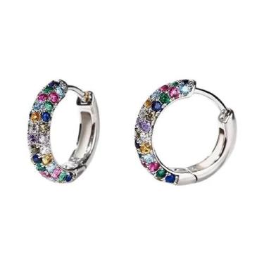 Imagem de Conjunto De Brincos Mini Argola Cor Prata Com Zircônia Colorida Para M
