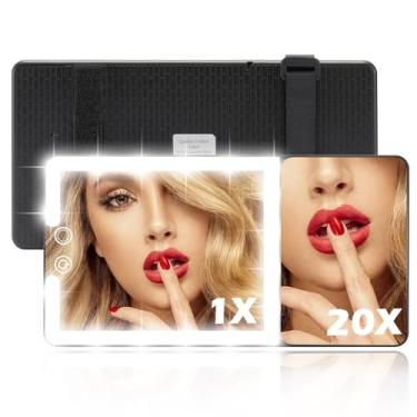 Imagem de Viseira de sol LED, espelhos de carro grandes atualizados com luzes, espelho de maquiagem com iluminação regulável para carro, espelhos retrovisores universais recarregáveis (preto (1X/20X))