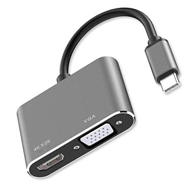 Imagem de Naroote Conversor 2 Em 1 Tipo C para VGA Com Saída 4K 30 Hz, Adaptador Plug and Play USB C para VGA para Conferências e Teatro (Cinza)