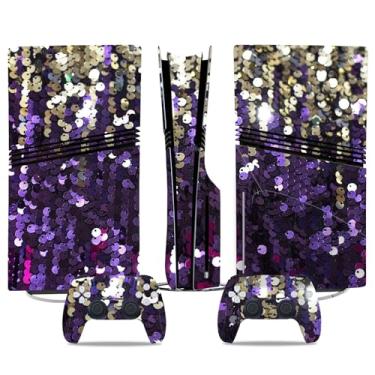 Imagem de Película de decalque para disco Ps5, capa adesiva de vinil de corpo inteiro para console e controle PlayStation 5 (edição de disco PS5, Blue Lightning) (glitter roxo, disco PS5 Pro)