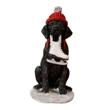 Imagem de Ｂｅｓｇａ Estatueta de cachorro natalino em resina, pequena, realista, para decoração de casa. Enfeite fofo para cenário de vila natalina, Marrom