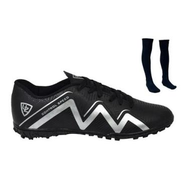 Imagem de Chuteira Society 1000 Gramado Sintético Costurado Adulto Novo + Meião 