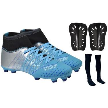 Imagem de Chuteira Campo Gramado Travas  Adulto Botinha UZ + Caneleira + Meião -