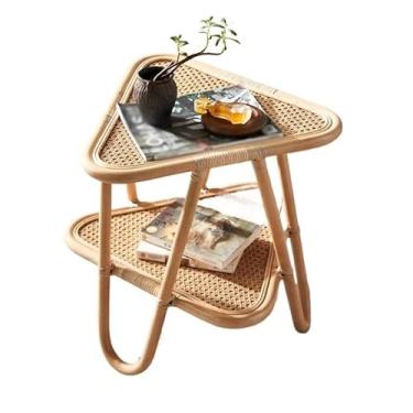 Imagem de Mesa central redonda de vime com combinação de vime simples e moderna para sala de estar pequena mesa de centro mesa lateral para apartamento pequeno (B)