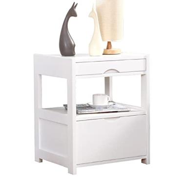 Imagem de Mesa de cabeceira quadrada interna com gavetas, mesa de cabeceira para quarto, armário de armazenamento, prateleiras abertas, sala de estar, sofá, mesa lateral pequena